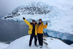 08C Jerome Ryan, Dangles And Charlotte Ryan On The Highpoint Of Neko Harbour With The Glacier Behind On Quark Expeditions Antarctica Cruise.jpg